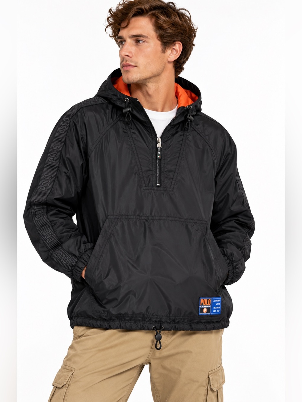 Vintage Polo Sport Ralph Lauren Mens XL Black Nylon Anorak Windbreaker Jacket